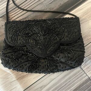 Carla Marchi Vintage Evening Shoulder Bag Black Beaded Satin Classic